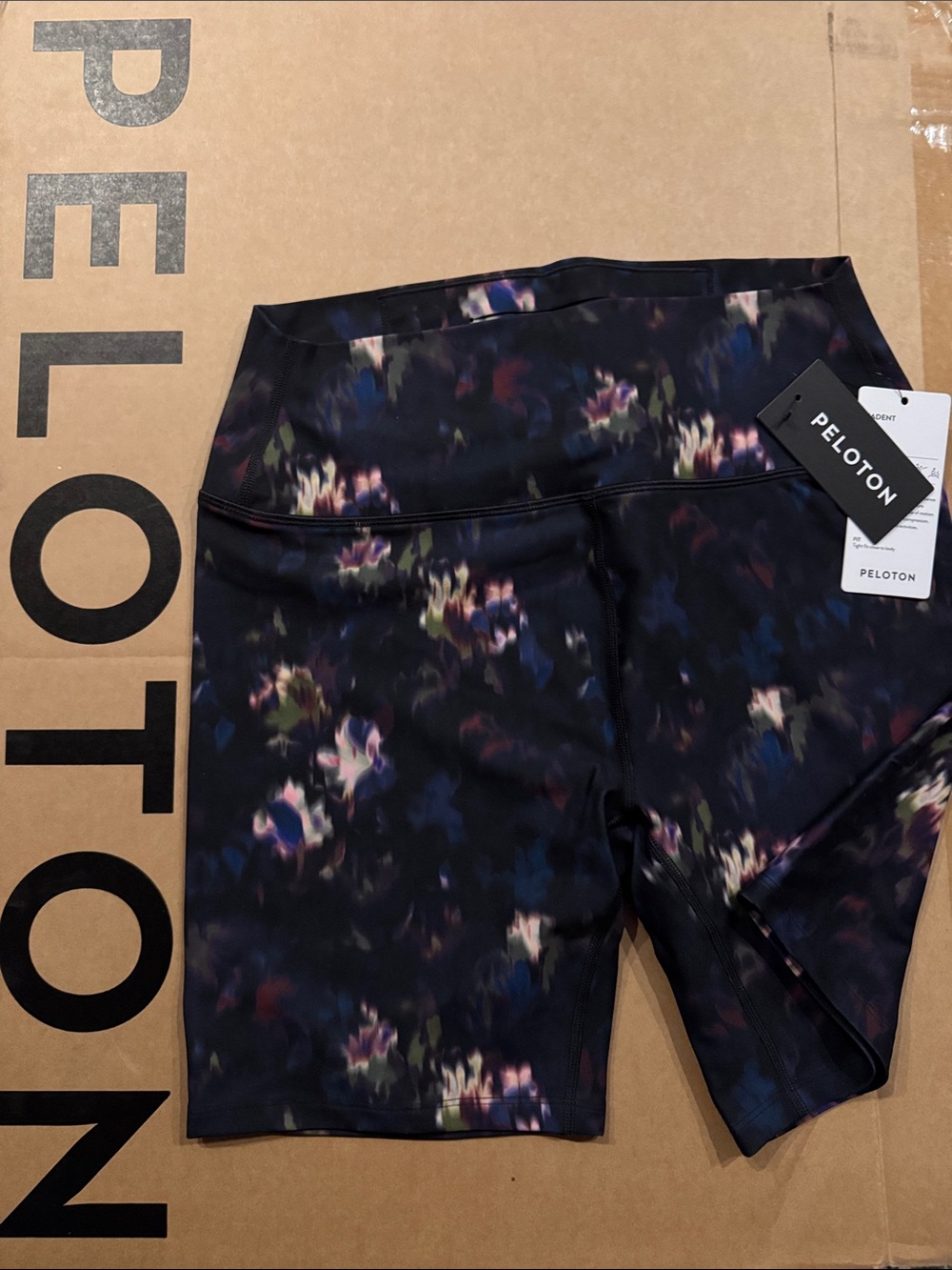 Peloton Dark Navy Multi Floral-Pattern Bike Shorts